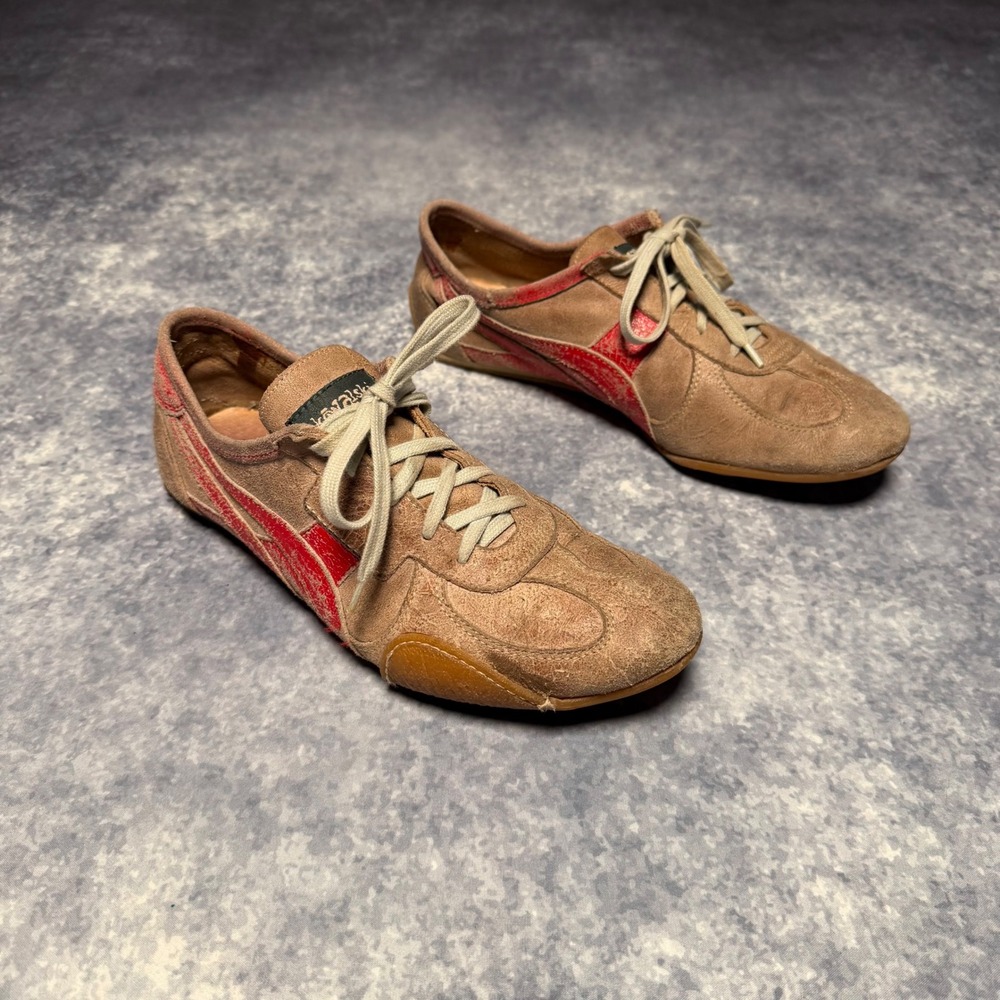 Kowalski Tan Suede Red Stripe Low Top Sneakers Made in Spain EU 38 - Picture 3 of 8